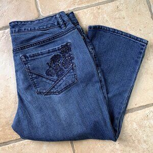 CODE BLEU Capri Embellished Mid-Rise Denim